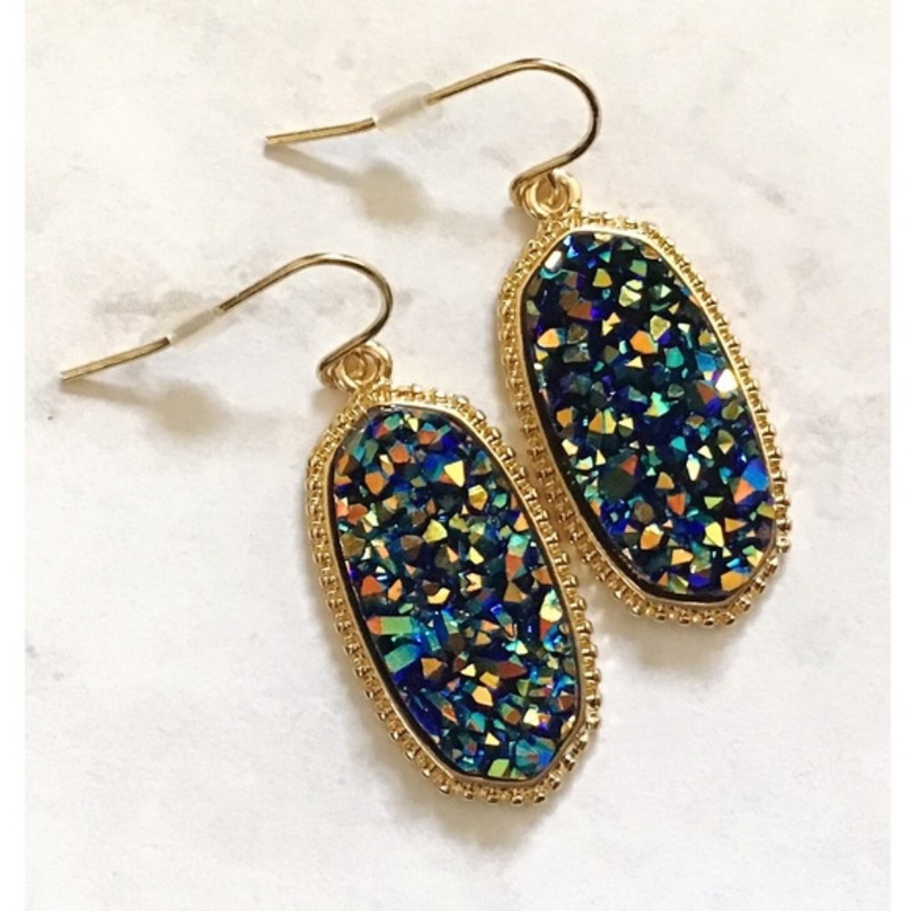Blue multicolor oval faux druzy earrings
